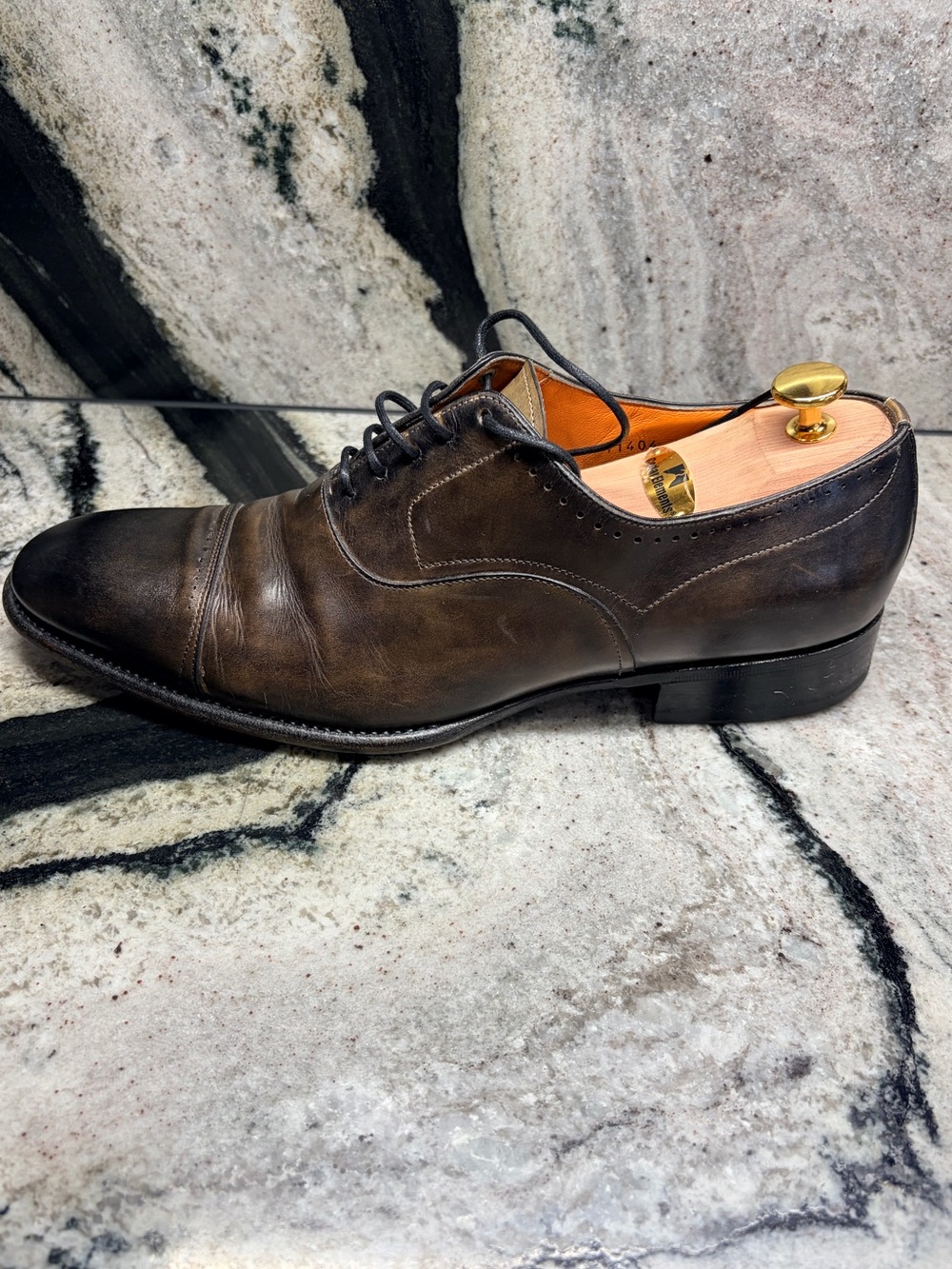 Santoni Fatte a Mano Museum Brown Cap Toe Oxford UK 9.5 US 10.5 Handmade - Picture 7 of 12